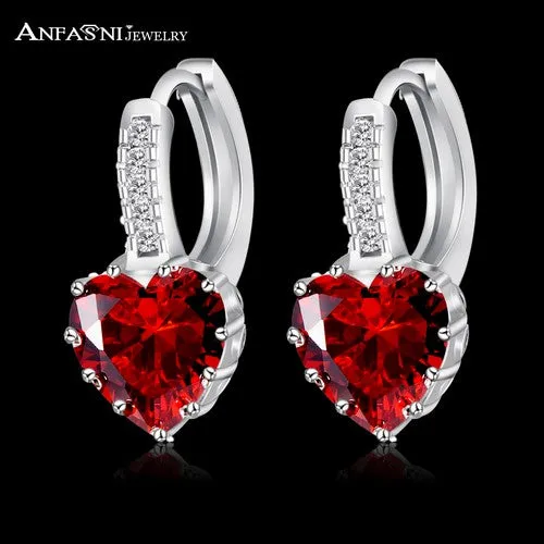 ANFASNI 2017 Top Selling Silver Color Luxury Hoop Earring Inlay Zircon Fashion  Brilliant Heart Ladies Wedding Earring CER0151-B
