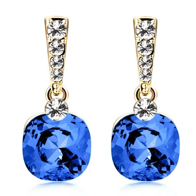 DuoTang Fashion Stud Earrings Trendy Zinc Alloy Geometric Rhinestone Green Blue Crystal Earring Statement Jewelry Women Gift