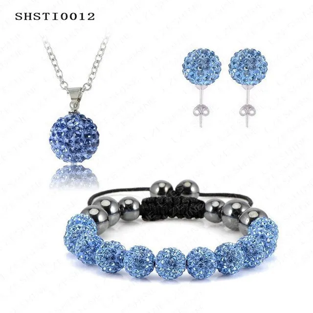 Fashion Crystal Shamballa Set Necklaces & Pendants/Bracelet/Earring Studs Jewelry Set With Disco Balls for Women SHSTImix1