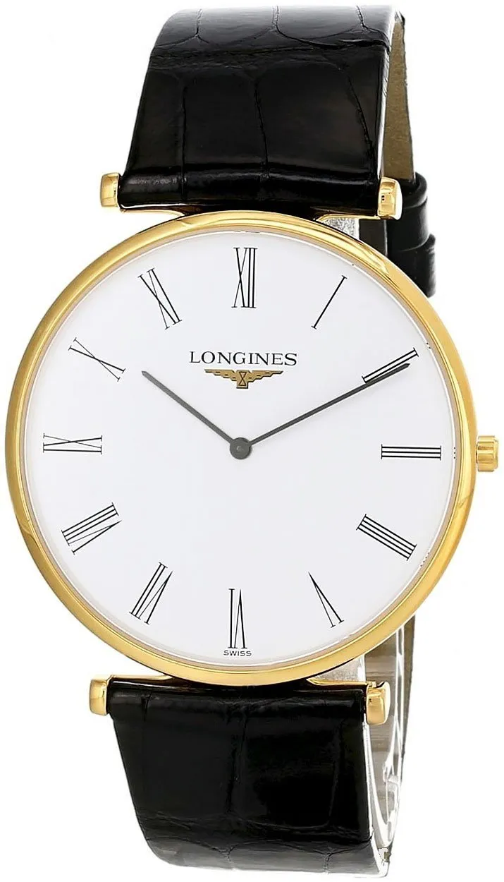 Longines La Grande Classique Yellow Gold PVD White Dial Black Leather Strap Quartz Mens Watch L4.766.2.11.2