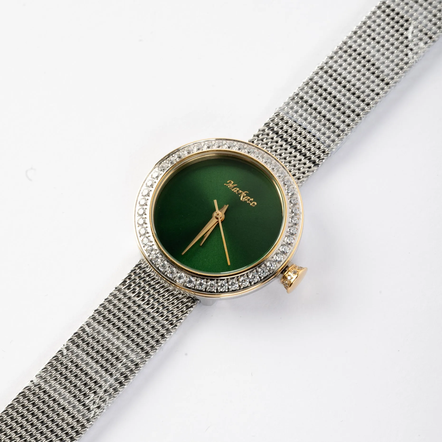 MARKATO Women Watch with Green Dial & Silver Strap