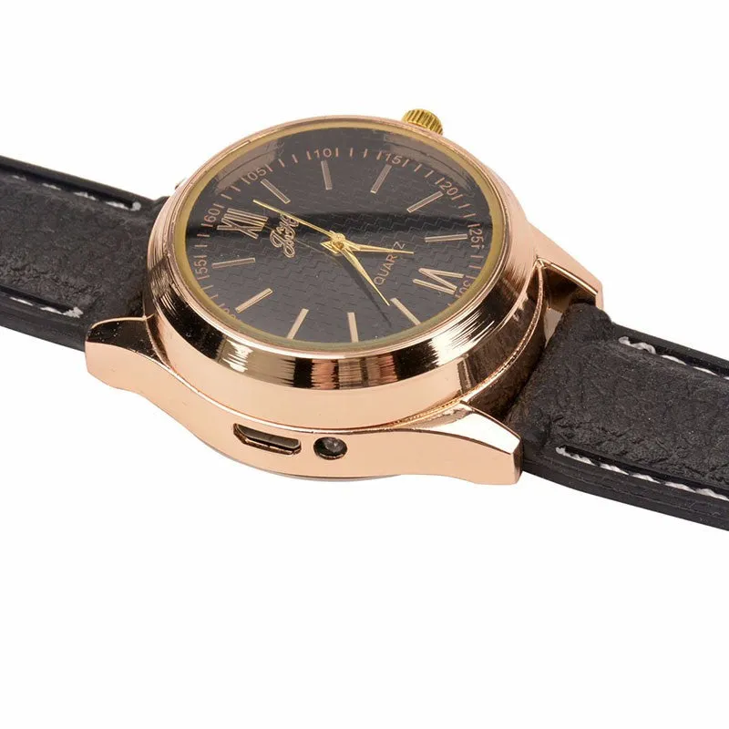 New Windproof Flameless USB Lighter Watch Electric Quartz Watches Men Women Luxury Wristwatches   Rechargeable Cigarette Lighter