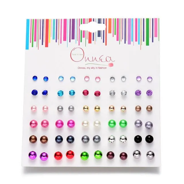 Onnea 30Pack Mix Stud Earrings Set For Woman Cute Ball Pearl Rose Flowers Small Cool Earring for Girls kids Allergy Free Jewelry
