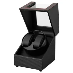PU Leather Double Watch Winder (Carbon with Red Stitching)