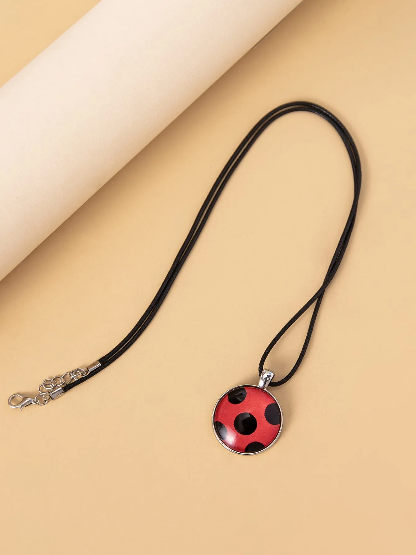 Red and Black Round Charm Necklace Jewelry for Women Gift for Her Necklace
