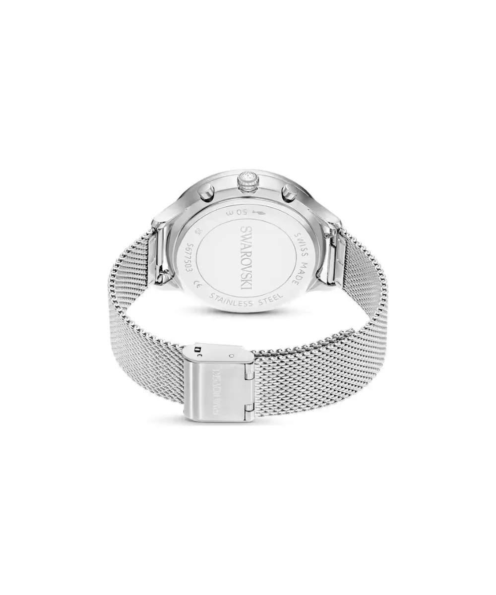 SWAROVSKI NOVA CHRONO WATCH, SWISS MADE, METAL BRACELET, SILVER TONE STAINLESS STEEL