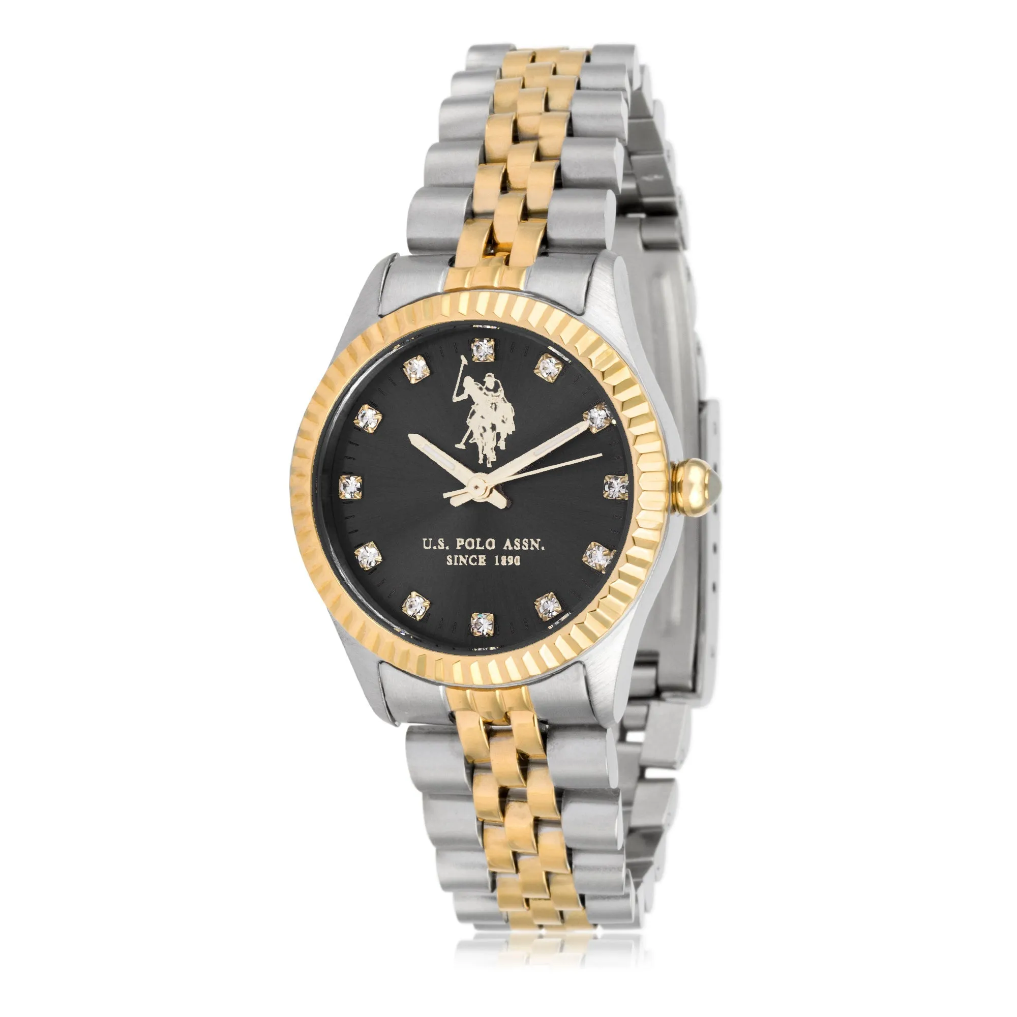 US POLO WOMEN'S STAINLESS STEEL BAND WITH YELLOW GOLD PLATING & S.S. BUCKLE